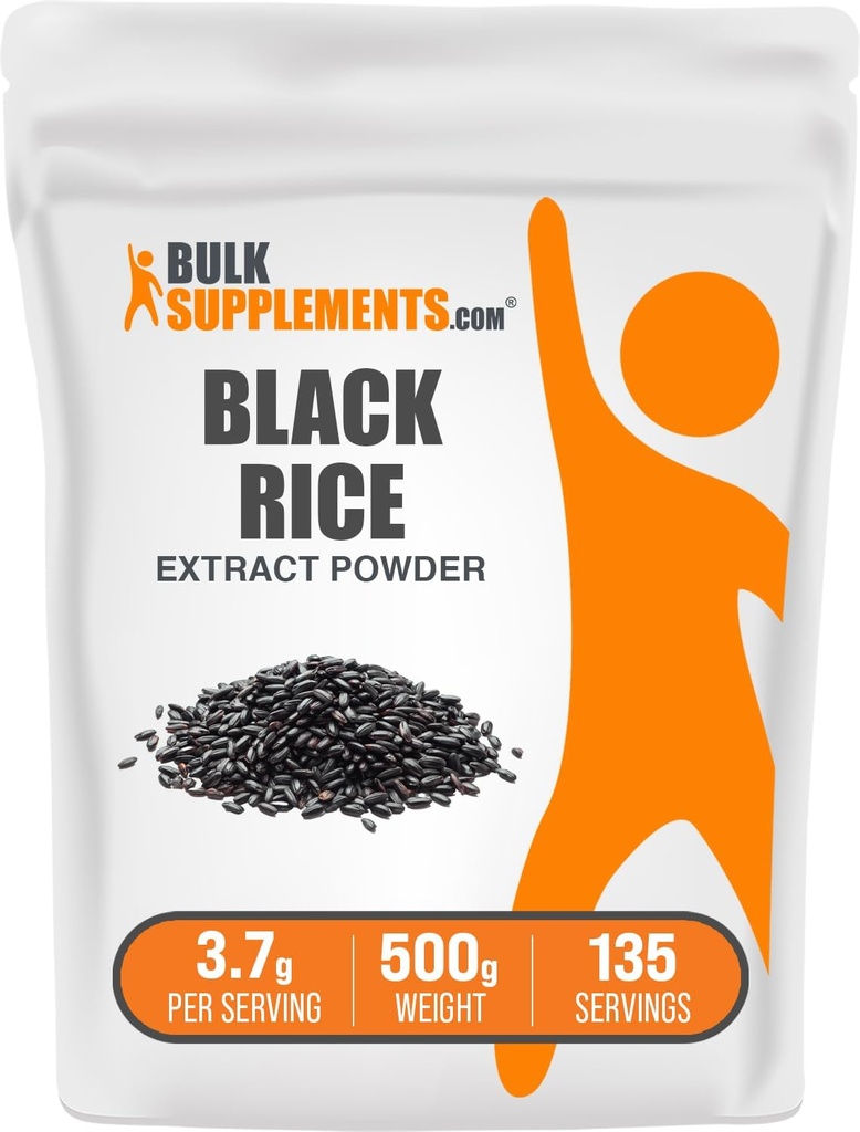 BulkSupplements.com Poudre d'extrait de riz noir - poudre de riz noir, supplément sans gluten - non aromatisé, 3,7g par portion, 500g (1,1 lb) (paquet de 1)