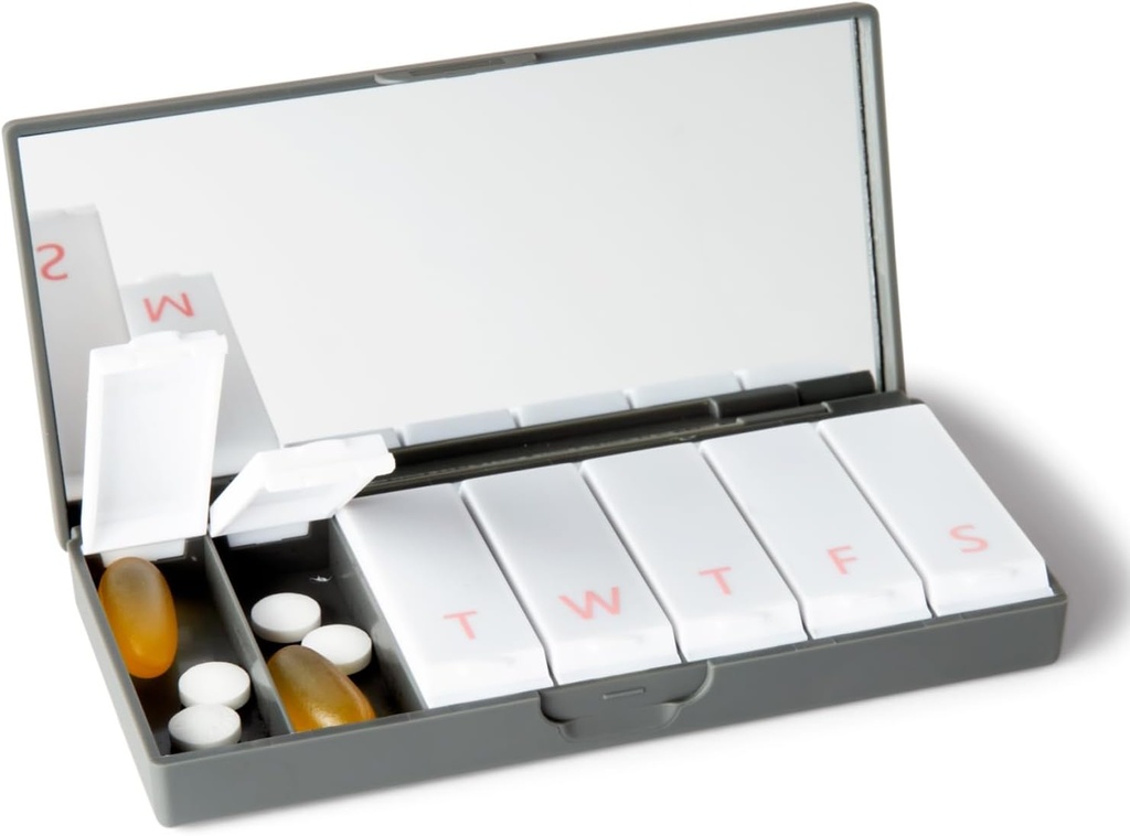 PORT X POLISH Designer Organisateur hebdomadaire de boîtes à pilules (Single 1X Daily, Charcoal Gray)