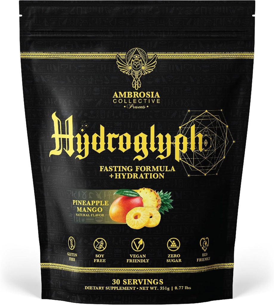 Ambrosia Hydroglyphe Formule d'entraînement intraformée w/BCAA + EAA + électrolytes Poudre d'hydratation pour protéger les muscles maigres, 0g Sucre à jeun Mélange de boisson d'hydratation, fait avec l'eau de coco (Mango de Pineapple)
