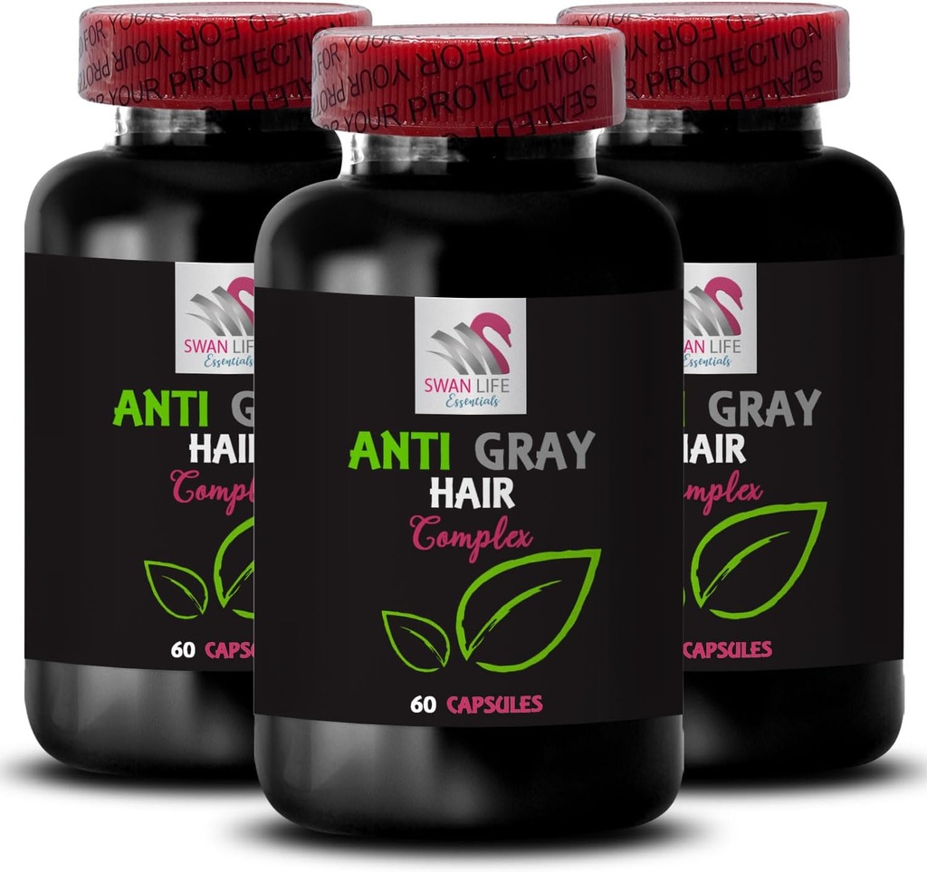 Capsule Cheveux Anti Gris - Complexe Cheveux Anti Gris - Cheveux Jeunes, Réduction Grise, Enhancer tonique des cheveux, Rafraîchissements couleur, Vitamines Cheveux Anti Gris, Couleur Naturelle des Cheveux, Transformation Cheveux 3Bot 180Caps