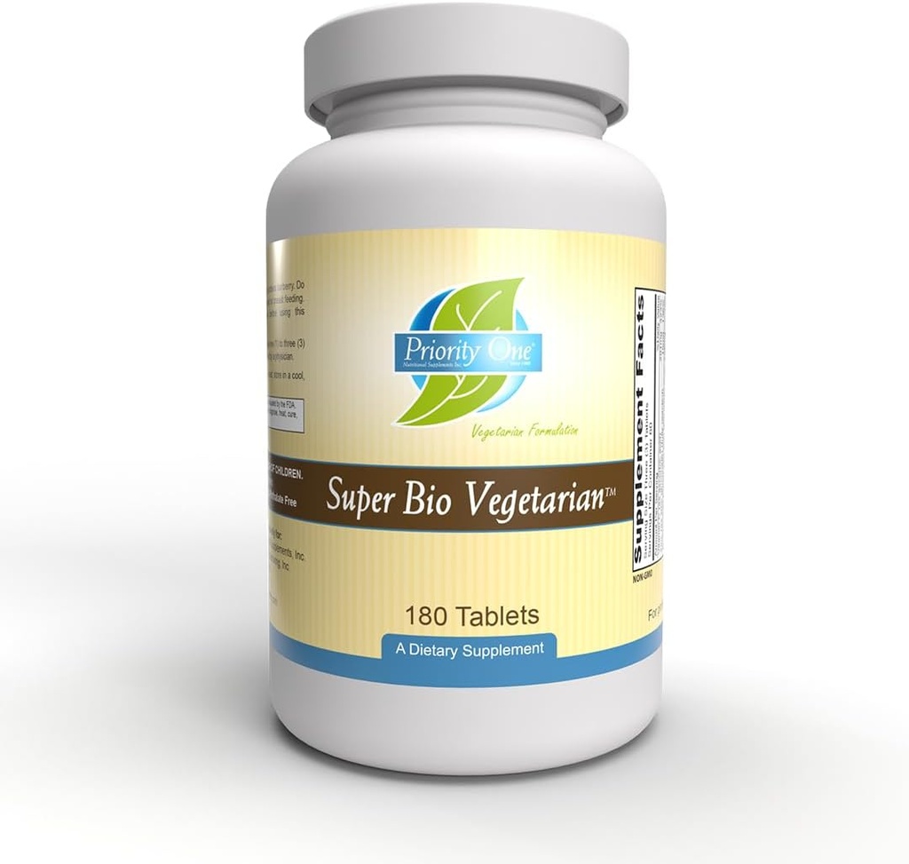 Priorité 1 Vitamines Super Bio Végétarien 180 Comprimés - Soutien du système immunitaire*- Force clinique - Avantages des champignons chiitake et maitake.