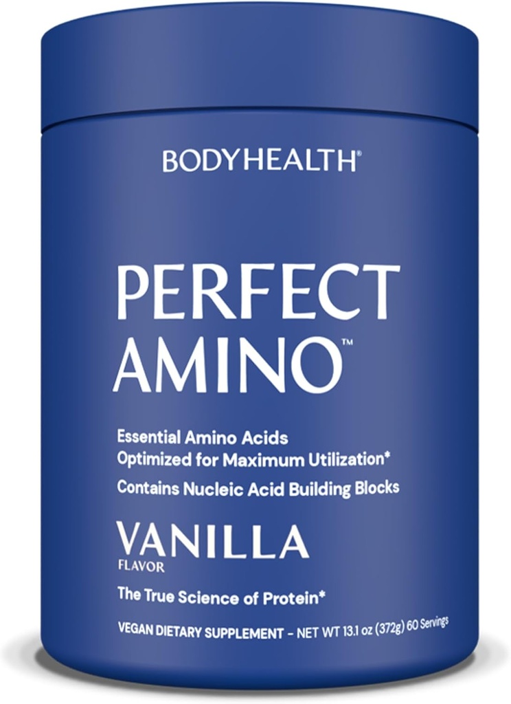 BodyHealth PerfectAmino Powder - BCAA et EAA Powder for Pre and Post Workout - Acide Amino boisson énergétique pour les hommes et les femmes pour soutenir le muscle maigre et la récupération - Vanille - 60 portions
