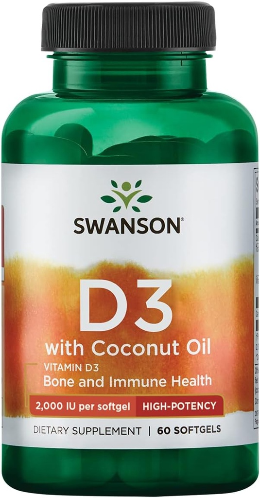 Swanson Vitamine D-3 avec huile de coco 60 gels