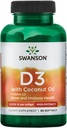 Swanson Vitamine D-3 avec huile de coco 60 gels