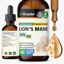 BIO KRAUTER Lions Mane Liquid Extract - Supplément de champignons pour le soutien du cerveau - Vegan Lions Mane Supplément - Alcool et gouttes sans sucre - 2 Fl.Oz.
