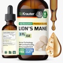 BIO KRAUTER Lions Mane Liquid Extract - Supplément de champignons pour le soutien du cerveau - Vegan Lions Mane Supplément - Alcool et gouttes sans sucre - 2 Fl.Oz.