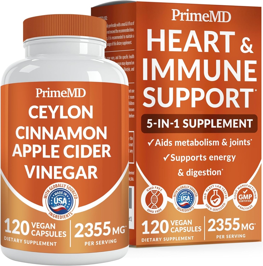 5-en-1 Ceylan Capsules de cannelle 2355mg - Ceylan Cinnamon et vinaigre de cidre de pomme avec curcuma, Panax Ginseng, cannelle et biopérine, 120 ct