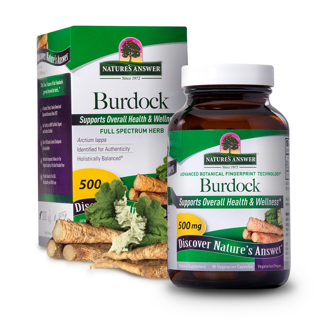 Nature's Answer Root de Burdock 500mg 90-Capsules de Detoxification Naturelle de Promote la Circulation De Sang.