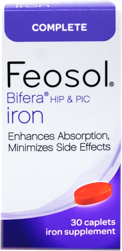 Feosol Bifera HIP & PIC Iron Supplément, complet - 30 Caplets, paquet de 3
