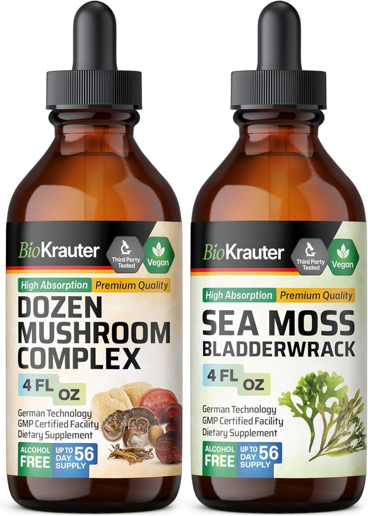 BIO KRAUTER Dozen Mushroom Tincture 4 Fl. Oz. & Sea Moss Tincture 4 Fl. Oz.