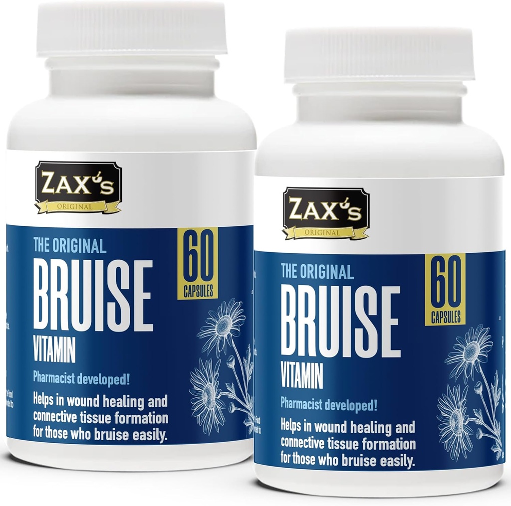 ZAX'S ORIGINAL Bruise Vitamin 2-Pack – Pharmacist-Developed Bruising Supplements, Potent Swelling & Bruise Reducer with Zinc, Vitamins K, D3, C, Citrus Bioflavonoids, 120 Caps, Pair with Arnica Cream