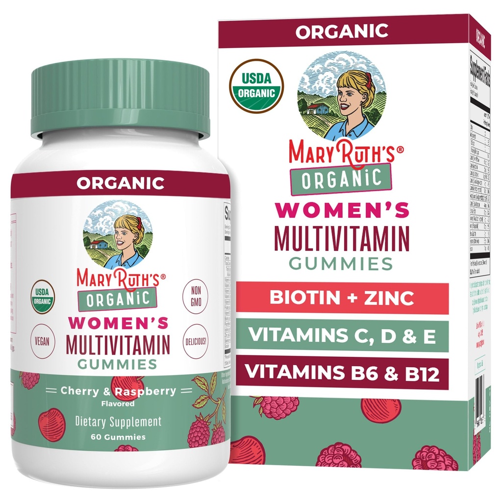 Multivitamine de MARYRUTH Gummies pour les femmes âgées de 14 ans et plus Soutien immunitaire (santé des cheveux et de la peau) Santé de la reproduction (Vitamine A C D E B6 B12 Biotine Zinc Iodine) Organique (Végétalien) Non-OGM (GMO) 60 Nombre