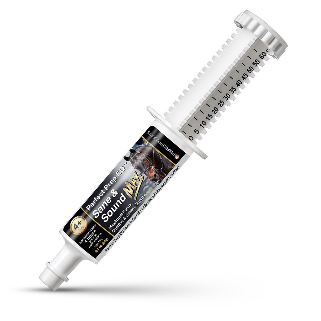 Perfect Prep EQ Sane and Sound MAX Horse Calmant Paste, Long-Acting, Max Strength Calmant pour le son et l'anxiété, Montrer en toute sécurité, 60cc