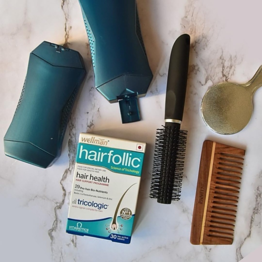 Suppléments capillaires folliques pour les hommes 27 bionutriments pour les cheveux sains, la barbe et la peau, 30 comprimés