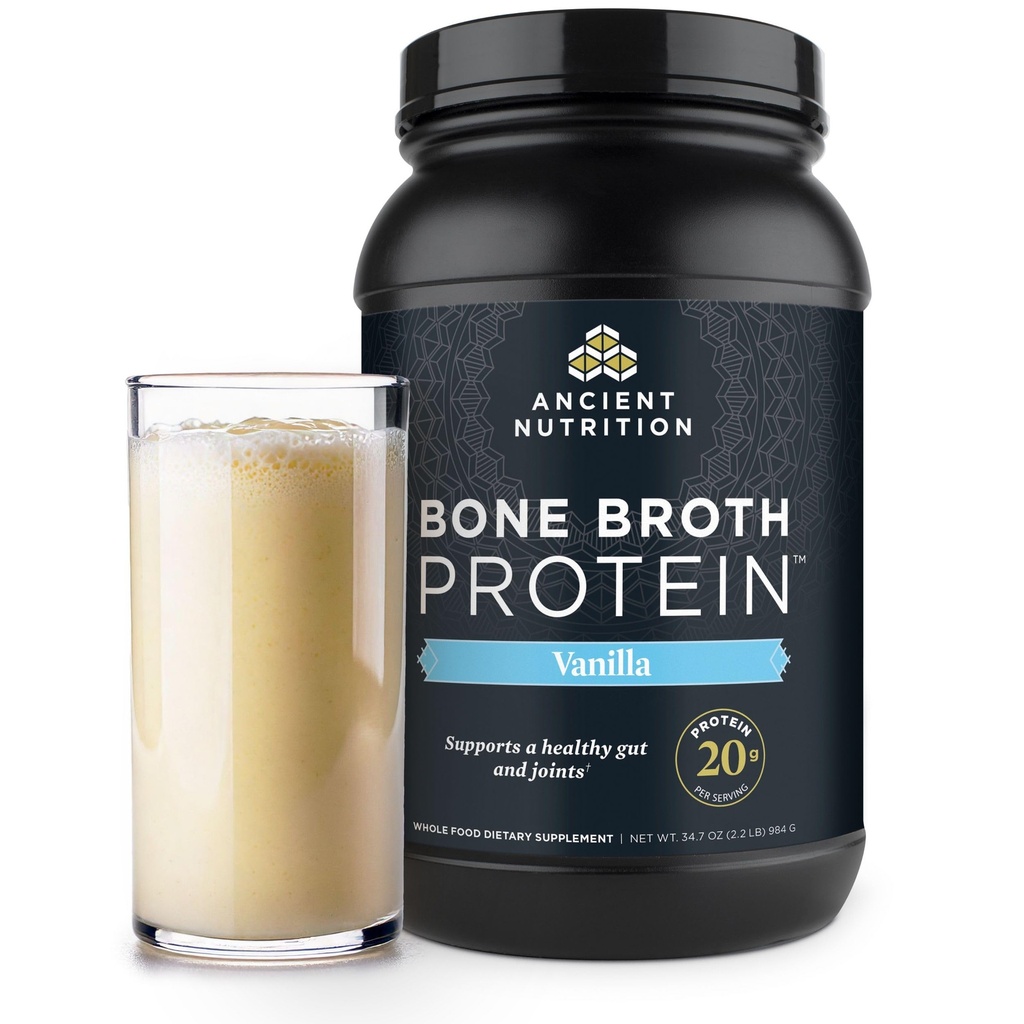 Ancient Nutrition Herbacé, Poudre de Protéines Brothétiques, 20g Protéines, Peptides de Collagène Hydrolysés, Keto & Paleo Friendly, Soutiens Joint, Santé Gut, Vanille, 40 Servants