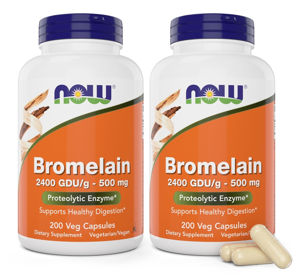 Maintenant Bromelain 500 mg, 200 Capsules de Veg (Pack of 2) Supplément - Non-OGM, Vegan 500mg Caps