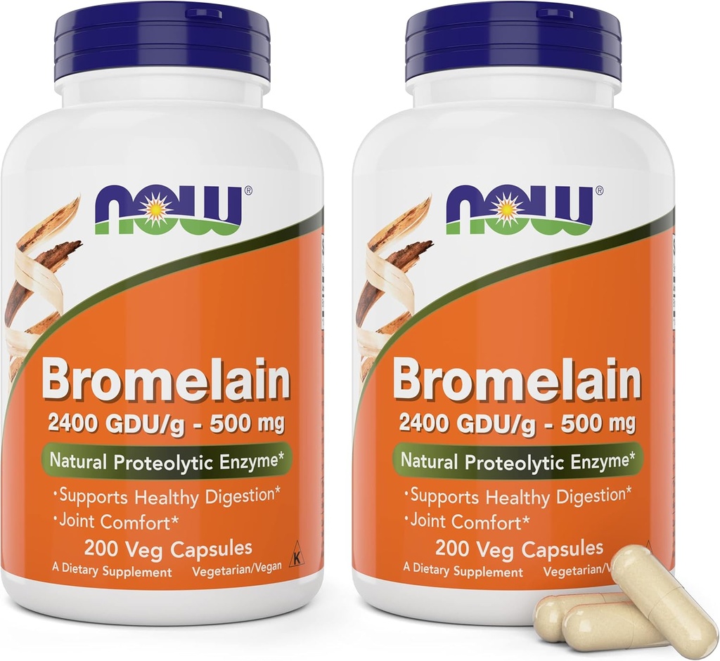 Maintenant Bromelain 500 mg, 200 Capsules de Veg (Pack of 2) Supplément - Non-OGM, Vegan 500mg Caps