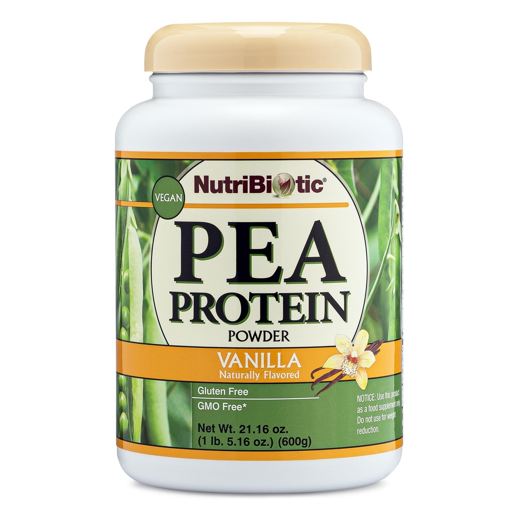 Protéine de pois nutribiotique Vanille 21 Oz , poudre de protéines végétales à faible teneur en glucides , 100% cultivés et transformés aux États-Unis , Délicieusement crémeux et BCAA-Rich , fabriqué sans produits chimiques , OGM & Gluten
