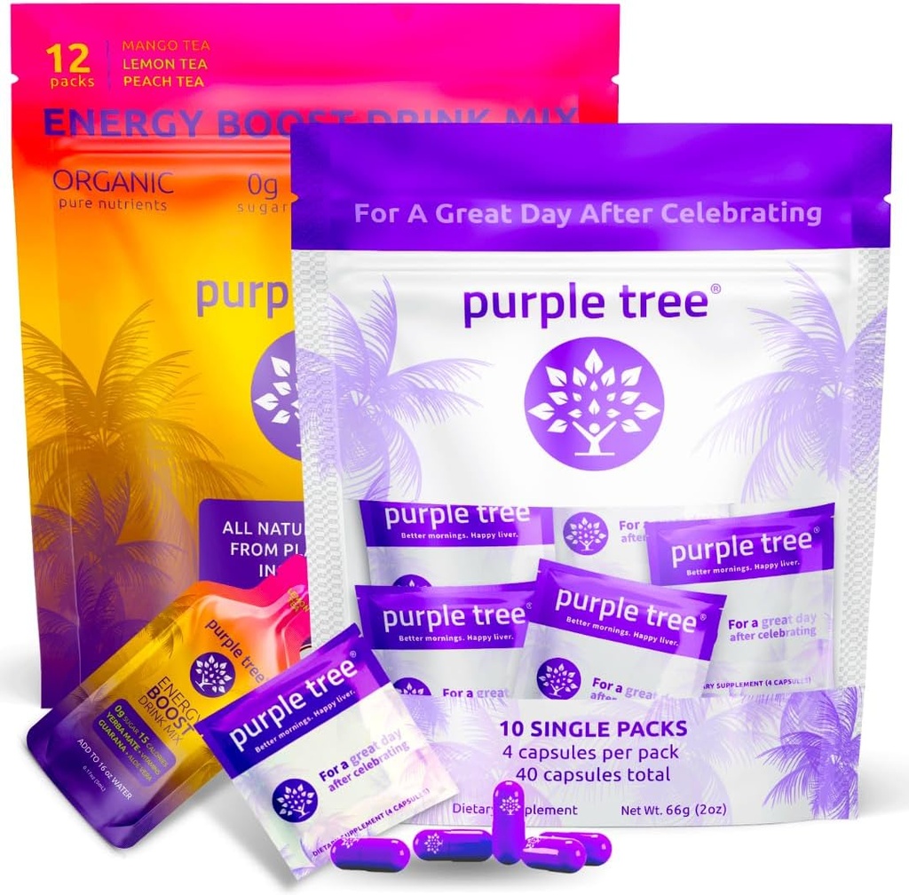 sapin violet Célébration Recovery + Jour suivant Energy Stick Packets.