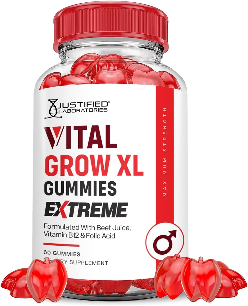 Laboratoires justifiés Vital Grow XL Extreme 2000MG Performance Gummies Advanced Formula Formula Formulated with ACV Pomegranate Beet Juice Powder B12 Vegan Non OGM 60 Gummys