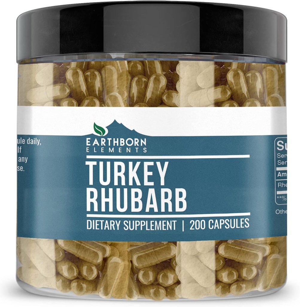 Éléments terriens Turquie Rhubarb Extrait 200 capsules, pures et non diluées, sans additifs