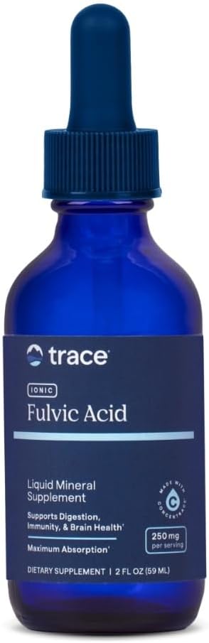 Trace Minerals Ionic Fulvic Acid 250mg - Supplément minéral essentiel pour soutenir l'hydratation et la production d'énergie - Aide à l'endurance musculaire - Supplément liquide pour une digestion saine - 2 fl oz (59 portions)