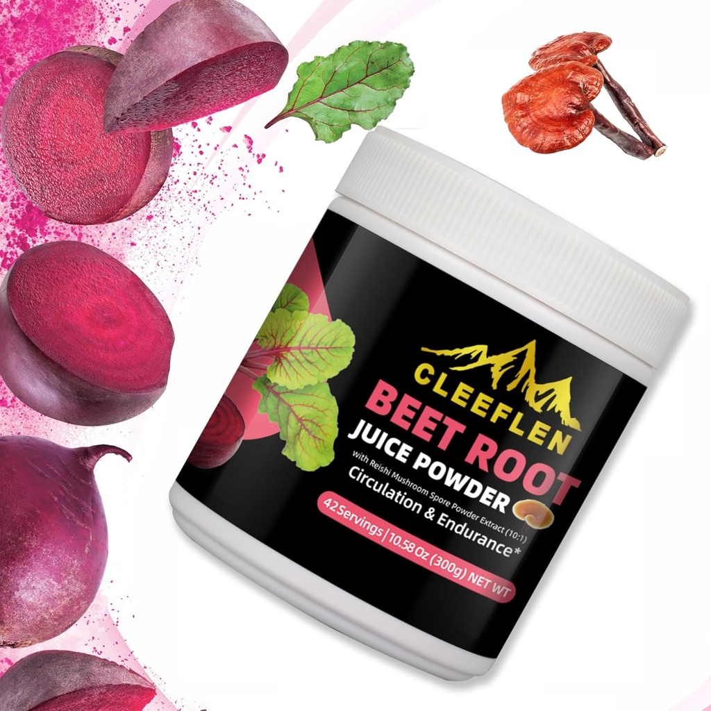 Générique CLEEFLEN poudre de betterave biologique: sans sucre, supplément hautement concentré idéal pour la musculation, la circulation et l'endurance, emballé avec des avantages superalimentaires