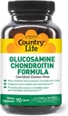 Country Life Glucosamine Chondroitin 1500mg/1200mg - Soutient la santé et la lubrification articulaires - Maintient un cartilage sain, Tendon, Tissu articulaire - Sans gluten, Non-OGM - 90 Capsules - pour adultes