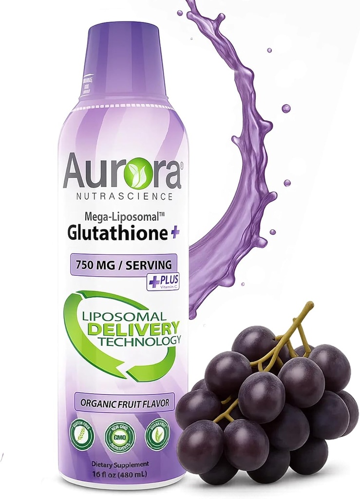 Aurora Nutrascience, Glutathion liquide Mega-Liposomal + Vitamine C, Antioxydant, Soutien du système immunitaire, 750 mg par portion, 16 fl oz (480 mL)