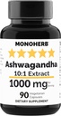 MONOHERB Ashwagandha Extrait 1000 mg - 90 capsules végétariennes