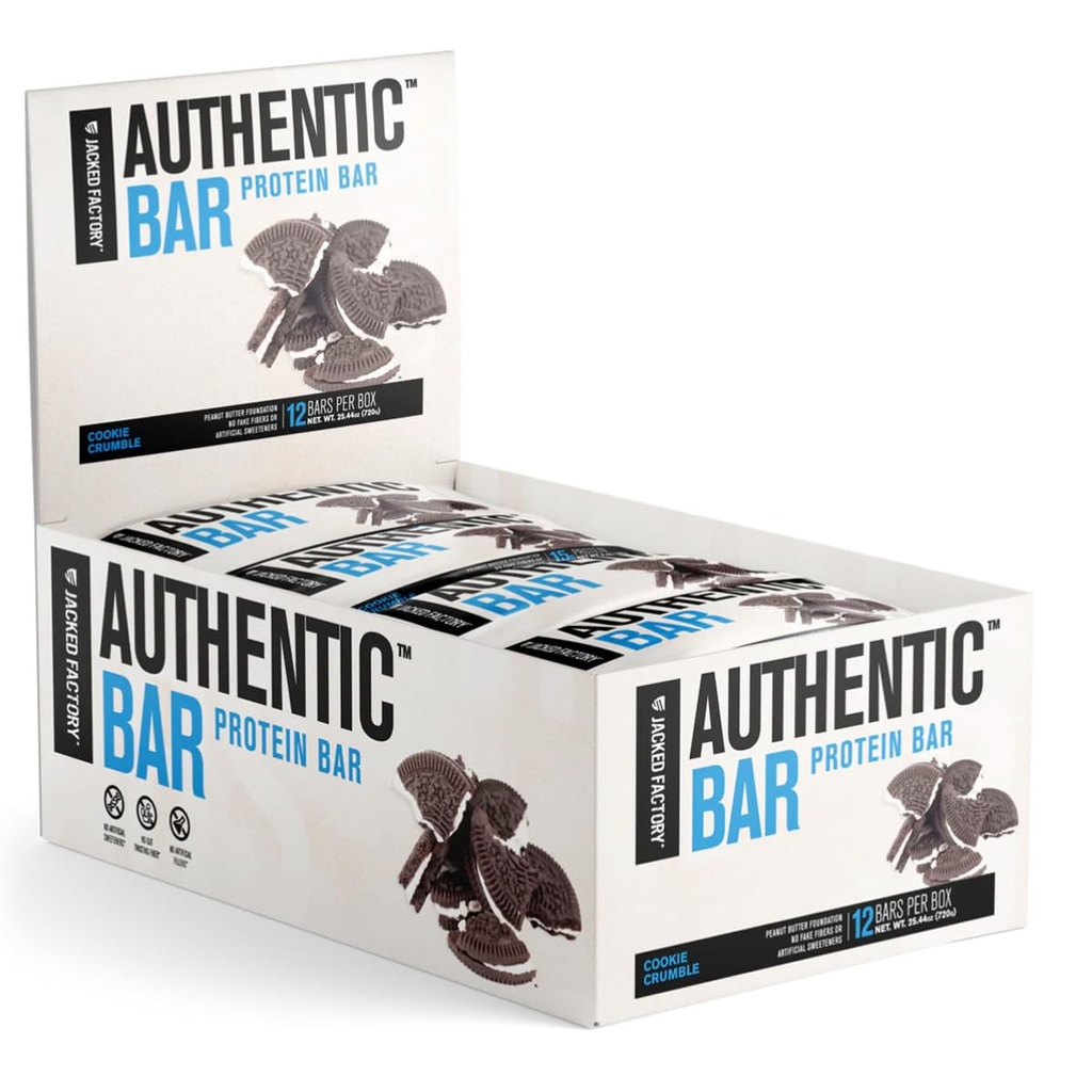 Bar authentique Cookie Crumble Protein Bars - Taste repas substitut Bars d'énergie w/ 15g Whey Protein Isolate, Sucres naturels du miel pur, Fondation de beurre d'arachide de gras sain - 12 Pack
