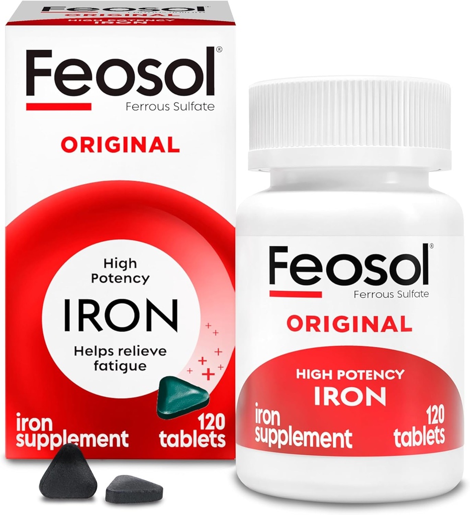 Feosol Original Iron Supplement Tablets, Non-heme, 325mg Ferrous Sulfate (65mg Elemental Iron) per Iron Pill, 1 Per Day, 120ct, 4 Month Supply, for Energy and Immune System Support, Made in USA