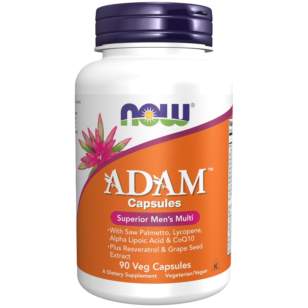 NOW Foods Supplements, ADAM™ Men's Multivitamin with Saw Palmetto, Lycopene, Alpha Lipoic Acid and CoQ10, Plus Natural Resveratrol & Grape Seed Extract, 90 Veg Capsules