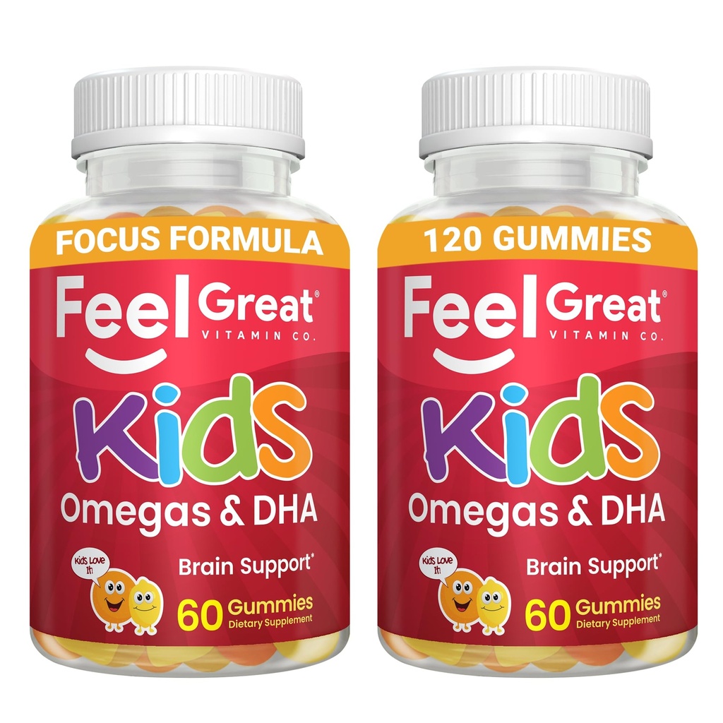 Feel Great Vitamines Kids DHA Gummies with Omega 3 6 9, Vitamine C (2-Pack)