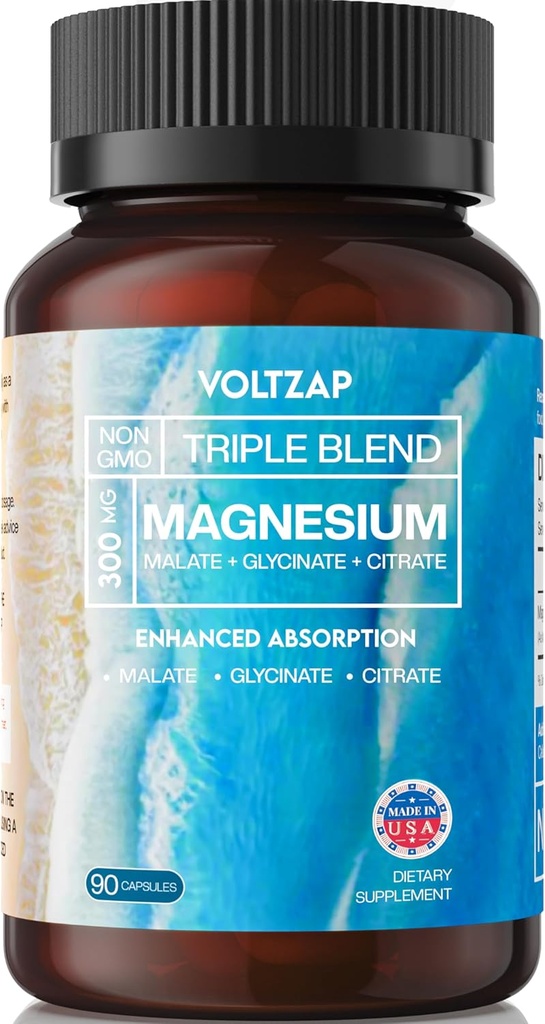 Magnésium Glycinat Triple Complex - Magnésium Citrate Magnésium Malate - Supplément Magnésium pour Nerves & Energy - Magnésium 300mg Magnésium Capsules 90 Compte