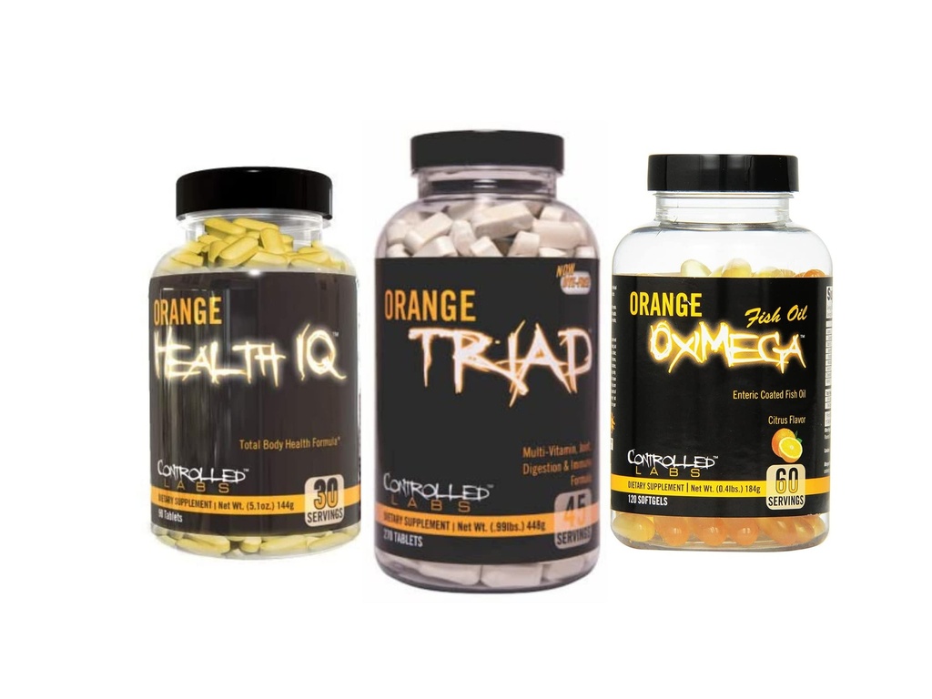 LABES CONTRÔLÉES Ensemble de santé globale, 45 Servir Triade orange, 90 Comte Orange Health IQ, 120 Comte Orange Oximega Huile de poisson, Muscle Building et Supplément de récupération pour les hommes et les femmes