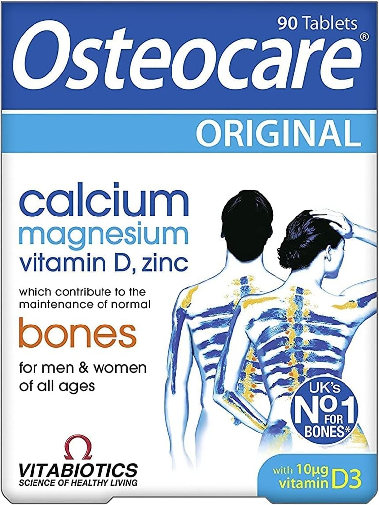 Vitabiotiques Ostéocare Calcium 800mg avec vitamine D3, Magnésium et zinc - Supplément multivitamines osseux et immunitaires pour les hommes et les femmes - 90 comprimés