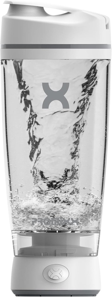 Promixx Original Shaker Bottle - Battery-powered for Smooth Protein Shakes - BPA Free, 20oz Cup (White)