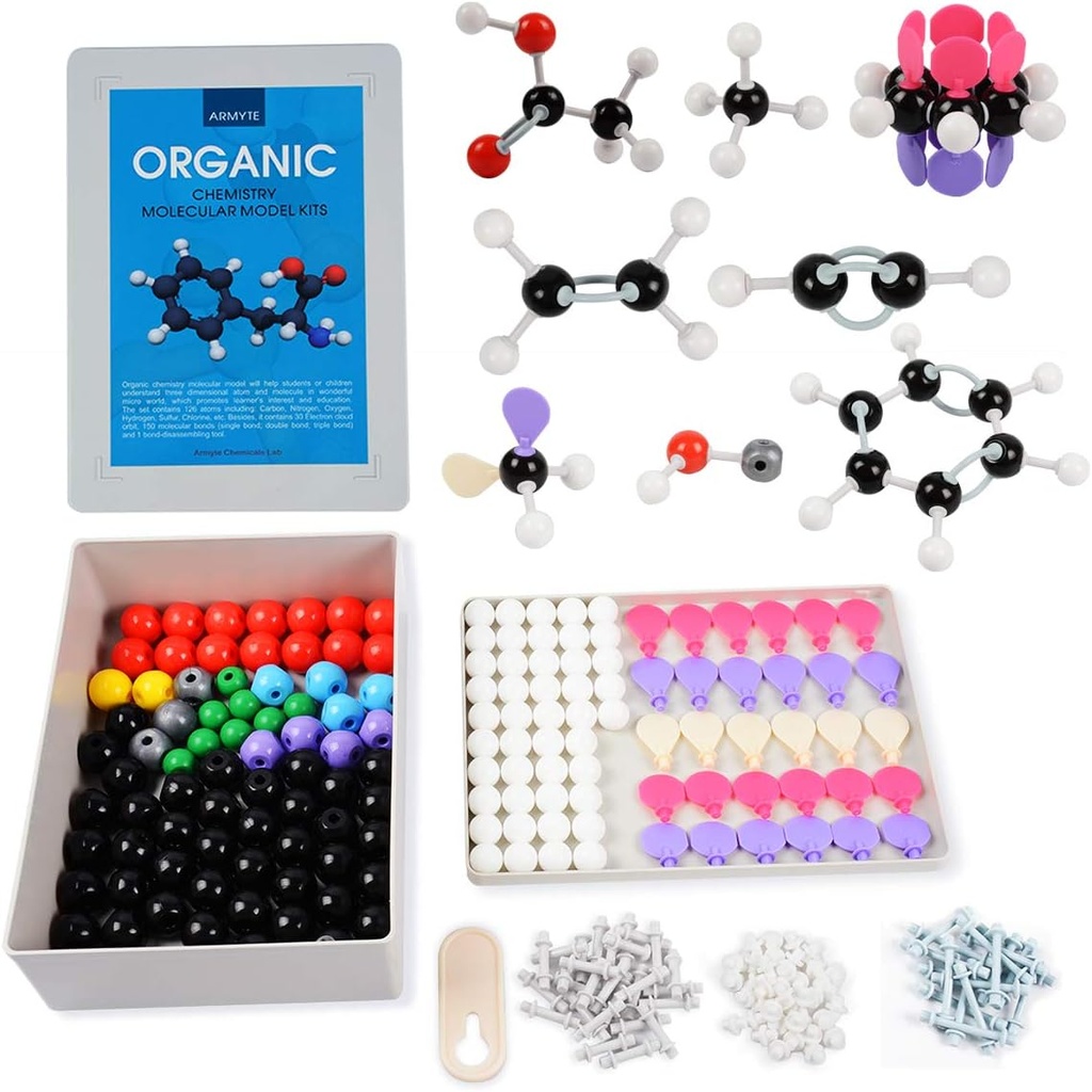 Kit de modèle de chimie organique (307 PCS) – Armyte Chemistry Modèle moléculaire pour les enseignants étudiants et jeunes en chimie académique, pack avec atomes, bonds, Orbital d'électrons (Colorful)
