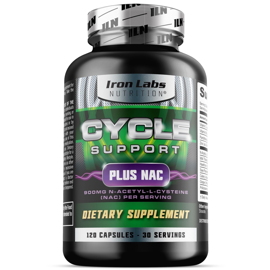 Iron Labs Nutrition: Cycle Support Plus NAC (N-Acetyl-L-Cysteine) - On Cycle Support Supplements for Men - N Acetyl L Cysteine and Milk Thistle (120 Capsules)