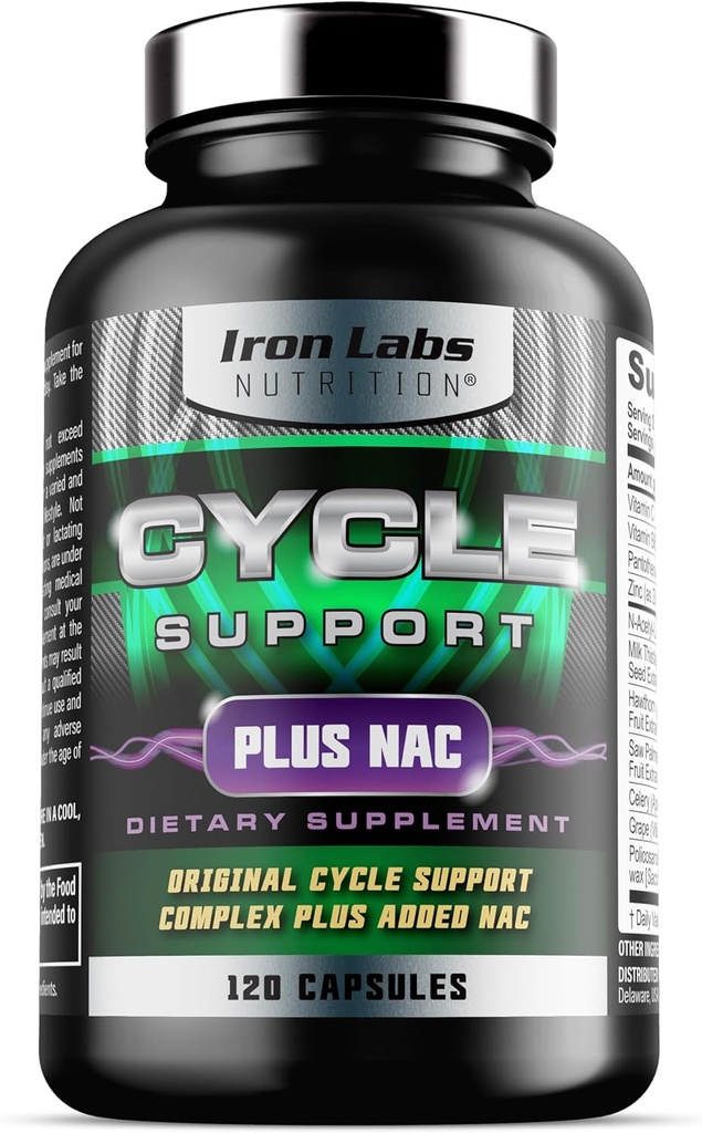 Iron Labs Nutrition: Cycle Support Plus NAC (N-acétyl-L-Cysteine) - Supplément de soutien du rein et du foie - Suppléments de soutien du cycle pour les hommes - N acétyl L Cysteine et chardon de lait (120 capsules)