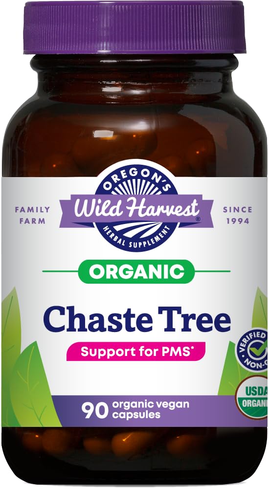 Gélules d'arbre chaste non OGM de récolte sauvage de l'Oregon, suppléments biologiques à base de plantes, 90 comtes