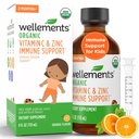 Wellements Organic Vitamine C & Zinc Immune Support* Supplément pour les enfants 2 mois + de l'USDA biologique, sans colorants, paragons et top 9 des allergènes les plus courants, saveur orange, (4 Fl Oz)