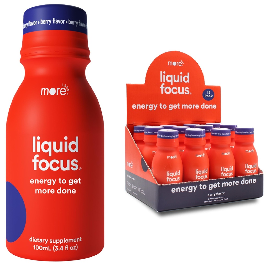 Plus Labs Liquid Focus, Nootropic Smart Drink avec des antioxydants puissants et des herbes Adaptogènes pour l'énergie et la concentration, 150mg caféine (paquet de 12)