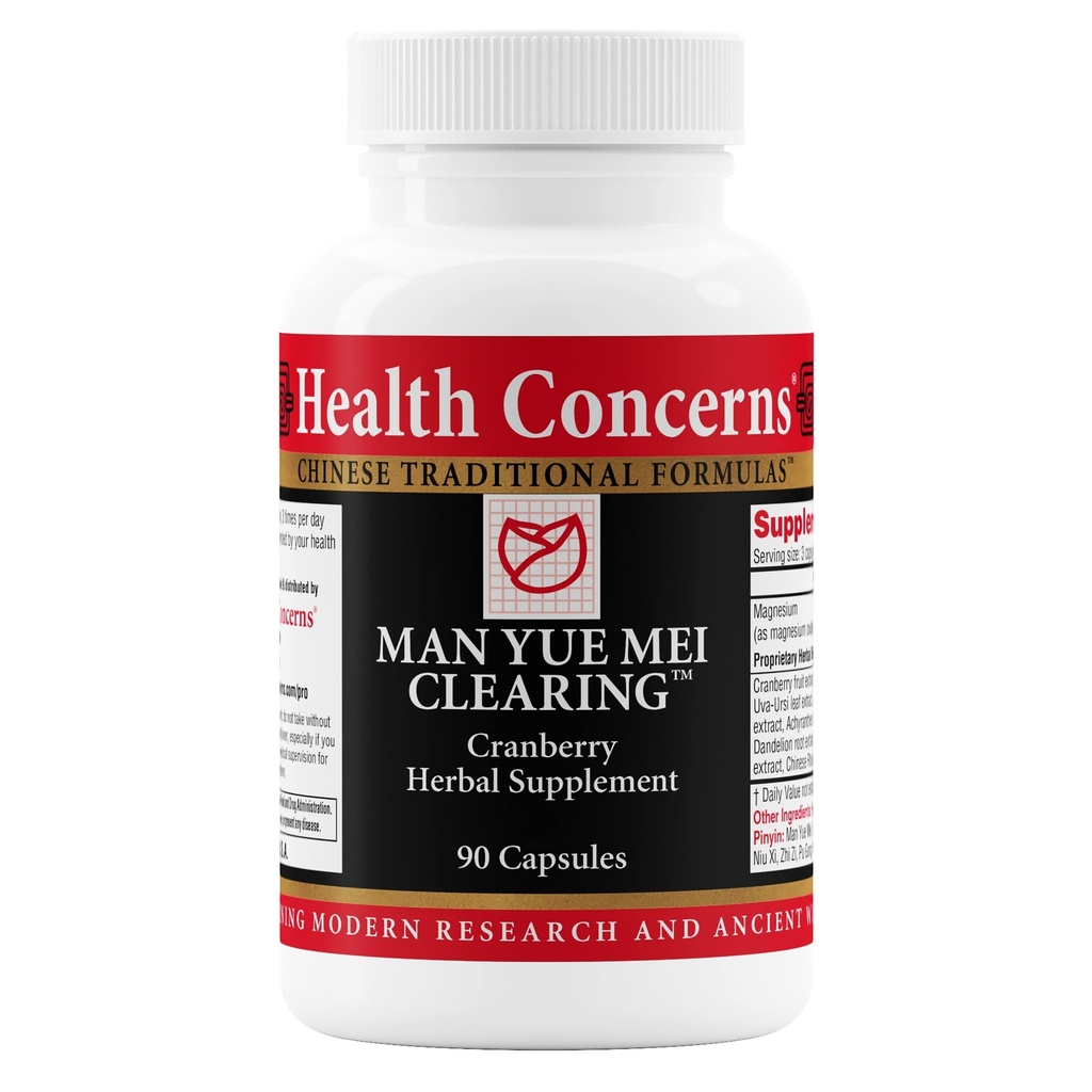 Préoccupations pour la santé Man Yue Mei Clearing – Supplément aux canneberges pour la santé urinaire et nettoyage de la vésicule – Formule de soutien du rein – Supplément chinois à base de plantes avec soie de maïs – 90 capsules