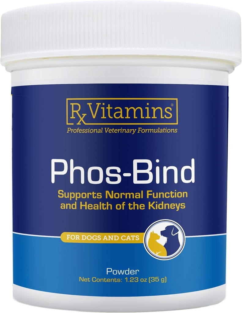 Rx Vitamines Phos-Bind - Supplément de soutien au rein Poudre - Binder au phosphate pour chats et chiens pour la santé du rein - soutient le nettoyage normal du rein et les soins essentiels du rein - 35g