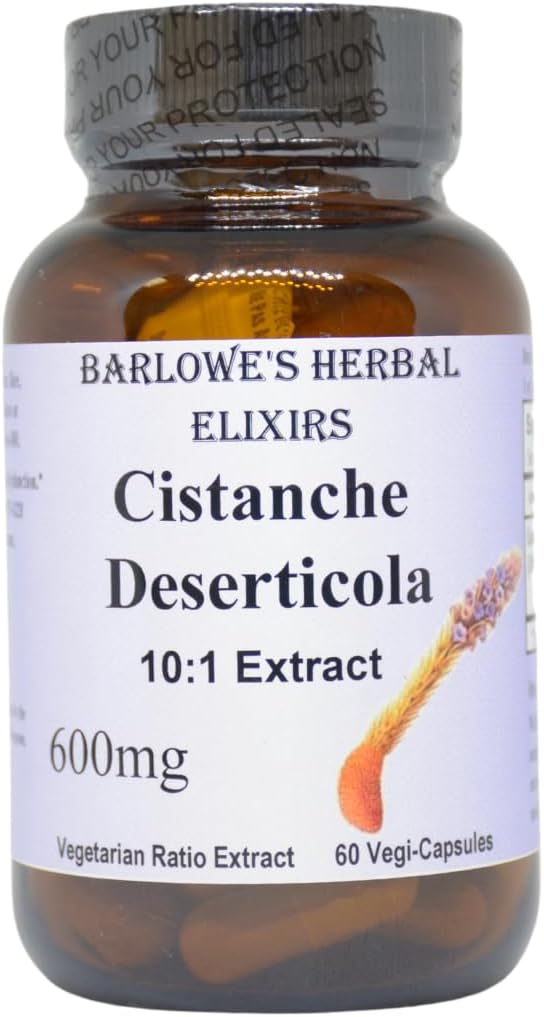 Barlowe's Herbal Elixirs Extrait de Cistanche Cistanche Deserticola 10:1=600 mg Par Capsule=60 Capsules de Véggie=Stéarate Gratuit