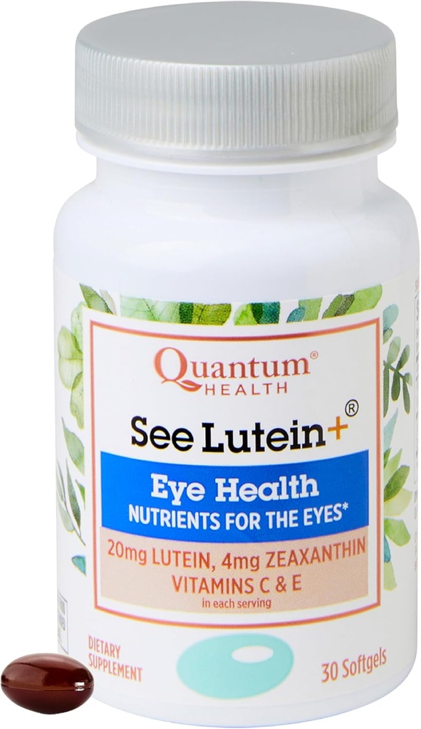 Quantum Health See Lutein+ Eye Care Supplement Helps Support Overall Eye Health As You Age - Lutein 20mg Zeaxanthin Plus Vitamins C & E Daily Nutrition for Women & Men - 30 Softgels