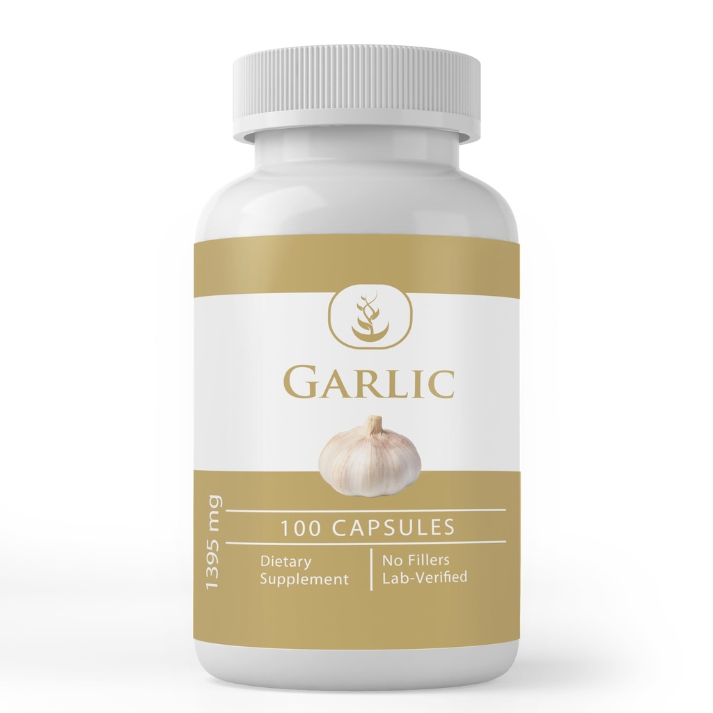 Ingrédients originaux purs Capsules d'ail, (100 Capsules) Toujours purs, sans additifs ou remplisseurs, laboratoire vérifié