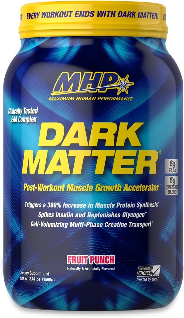 MHP Dark Matter Post Workout, Accélérateur de récupération, avec/Multi Phase Créatine, Maïs de cire glucidique, 6g AAE, punch de fruits, 20 portions, 55 Oz
